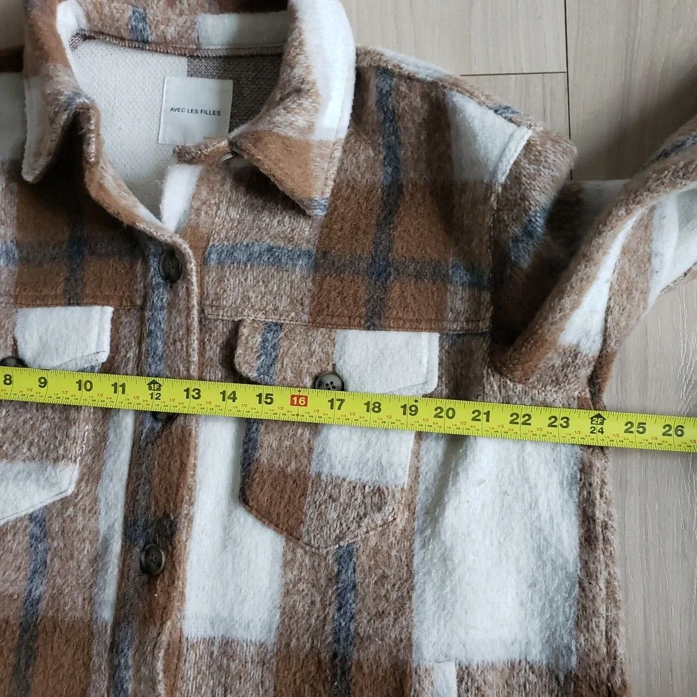 Avec Les Filles Shacket Womens XS‎ Brown Plaid Oversized Shirt Jacket